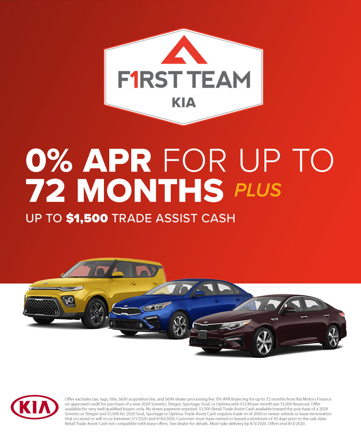 Kia 0% APR for 72 Months AND $1,50 Trade Assist Cash